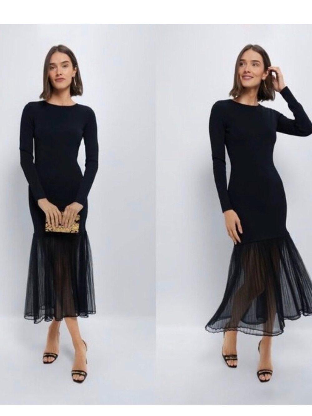 Hyacinth House NEW Black Knit Gwendolyn Long Sleeve Drop Waist Maxi Dress Size M